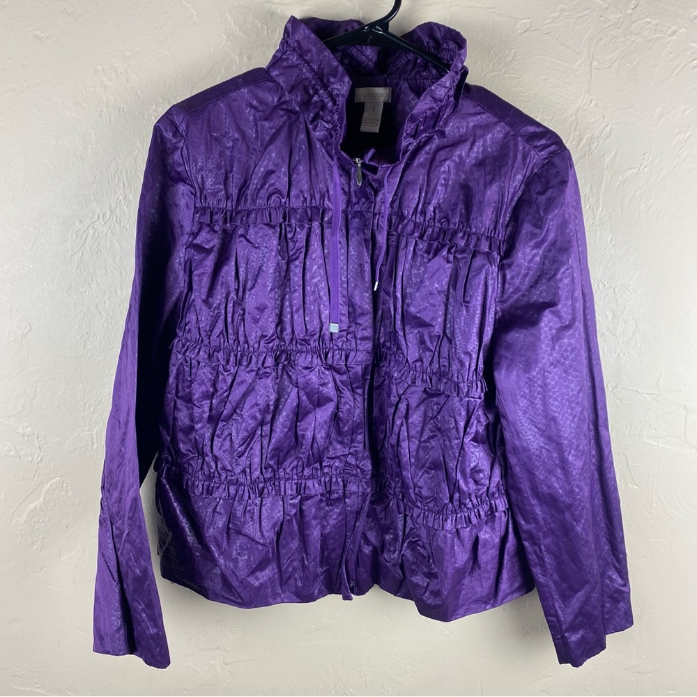 Chicos Purple Windbreaker Jacket Ruffle size 1 medium